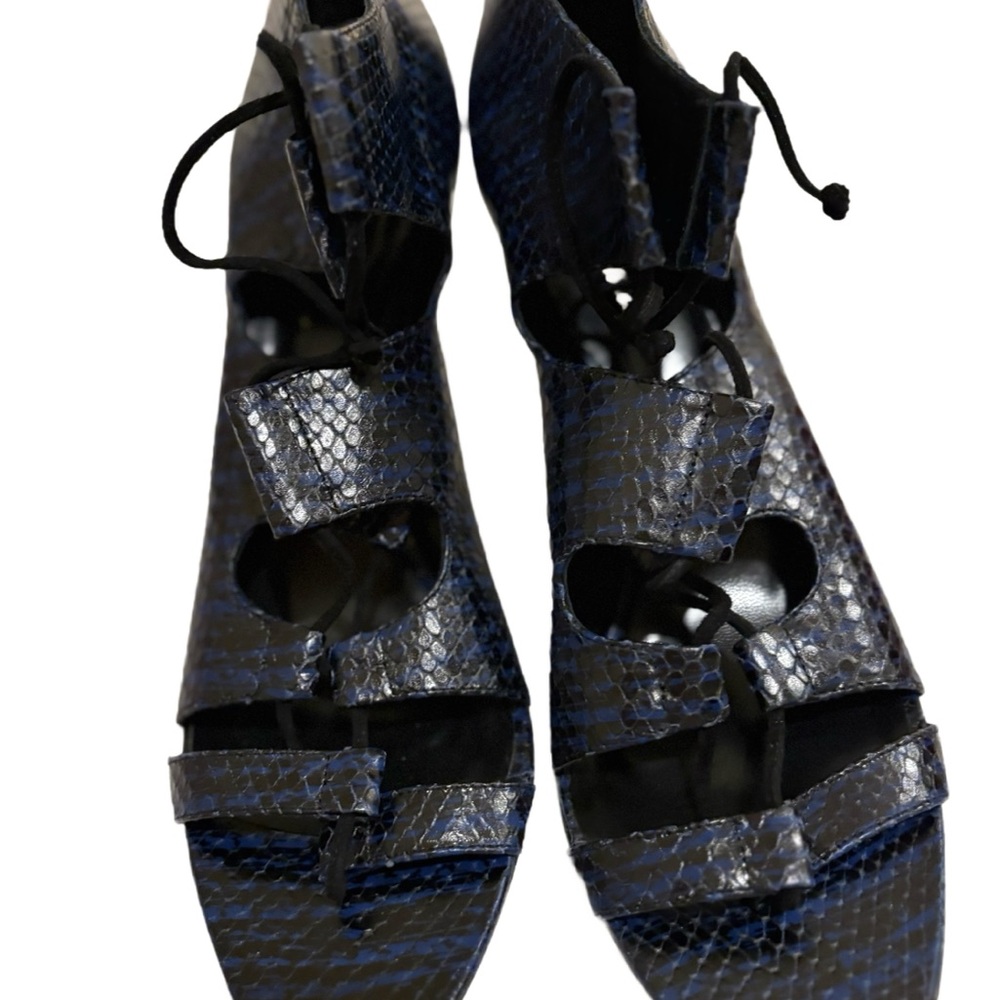 Delman Blue and Black Heels with Textured Straps